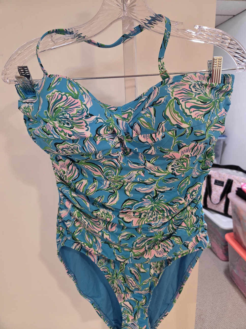 Lilly Pulitzer Girls Floral One-Piece Swimsuit in Aqua Pink Green